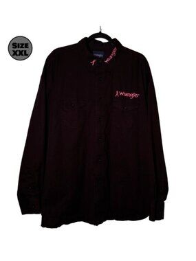 Wrangler Pink Ribbon USED Button-down Shirt: XXL, Black, Breast Cancer Awareness